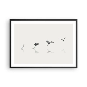 Affiche dans un cadre noir - Poster - Quatre silhouettes d'oiseaux se reflètent dans l'eau calme - 70x50cm - Quatre étapes simples - Décoration murale moderne pour le salon et la chambre ARTTOR