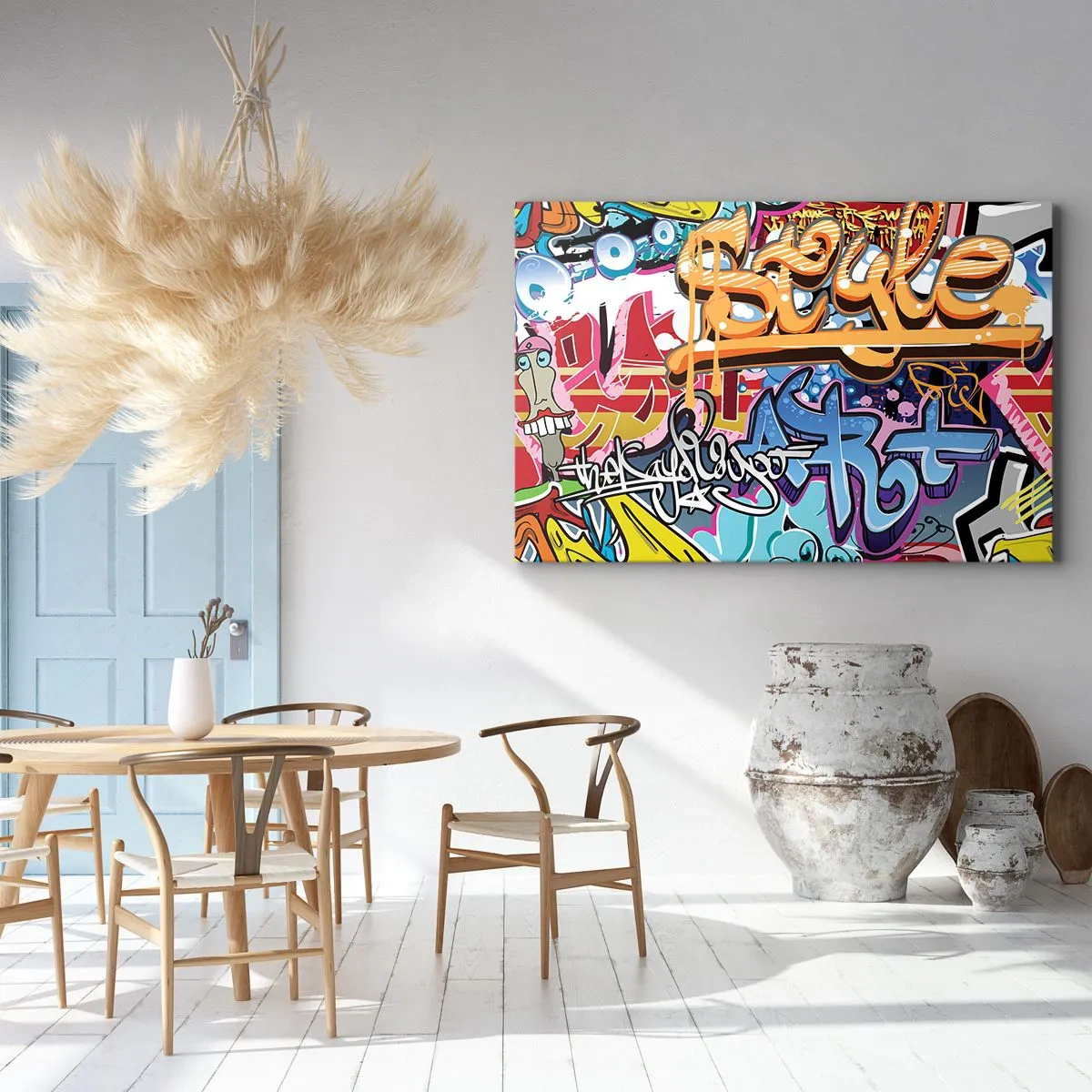 Impression sur toile - Image sur toile - Graffitis colorés avec inscriptions et illustrations dynamiques - 70x50cm - Fresques, fresques, fresques… - Décoration murale moderne pour le salon et la chambre ARTTOR
