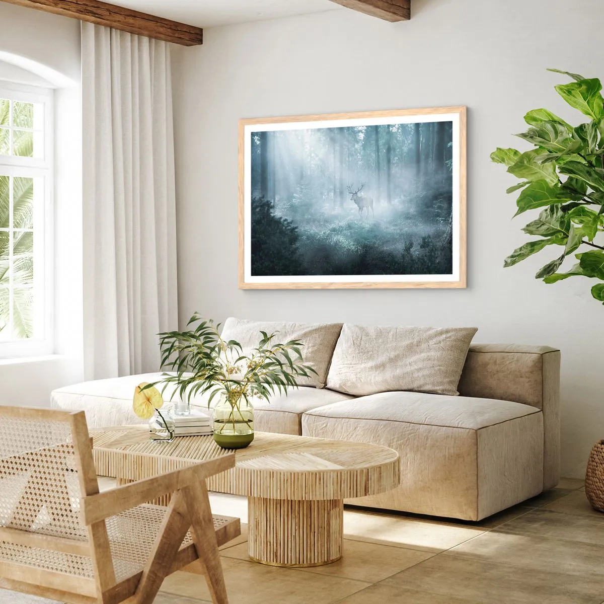 Affiche dans un chêne clair - Poster - Visite matinale du domaine - 100x70 cm