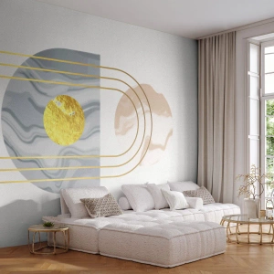 Papier Peint Photo Premium Sand - Abstraction géométrique avec un motif marbré et des lignes dorées - 100x70cm - Clareté et brillance - Décoration murale moderne pour le salon et la chambre ARTTOR