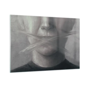 Impression sur verre - Image sur verre - Portrait d'une personne aux lèvres maculées dans des tons de gris - 100x70cm - Sans mot - Décoration murale moderne pour le salon et la chambre ARTTOR