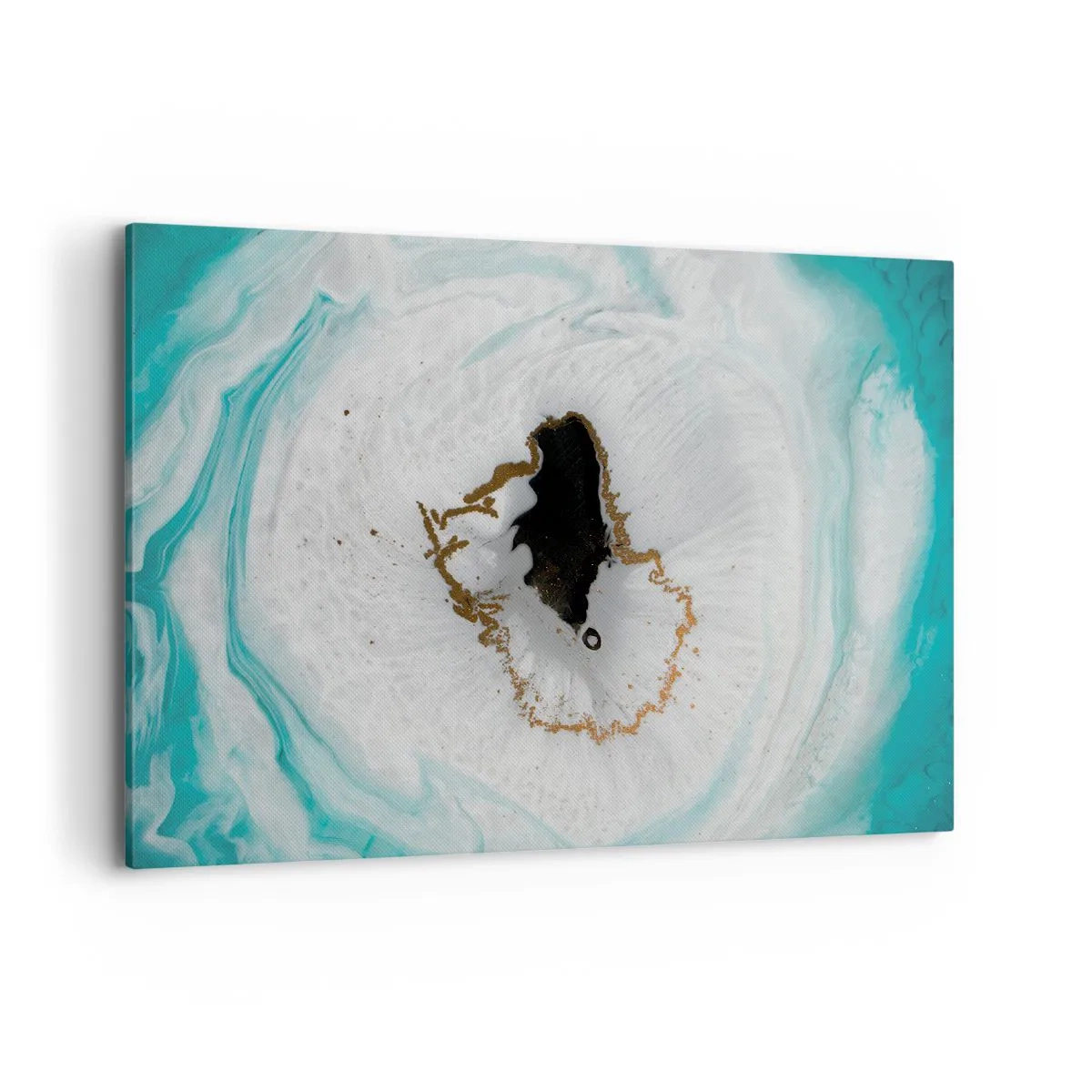 Impression sur toile - Image sur toile - Motif de géode abstrait dans des tons de turquoise, blanc et or - 100x70cm - Pénétrer à l'intérieur - Décoration murale moderne pour le salon et la chambre ARTTOR
