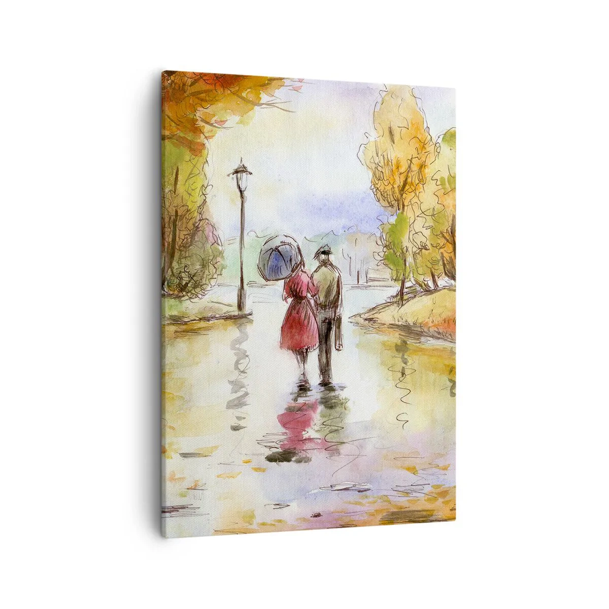 Impression sur toile - Image sur toile - Une promenade dans le parc d'automne avec un parapluie - 50x70cm - Automne romantique dans le parc - Décoration murale moderne pour le salon et la chambre ARTTOR