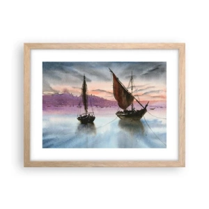 Affiche dans un chêne clair - Poster - Soirée au port - 40x30 cm