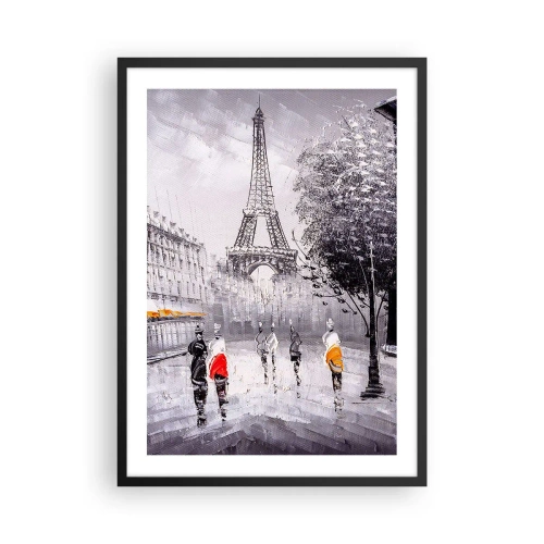 Affiche dans un cadre noir - Poster - La Tour Eiffel avec un paysage de rue un jour de pluie - 50x70cm - Balade parisienne - Décoration murale moderne pour le salon et la chambre ARTTOR