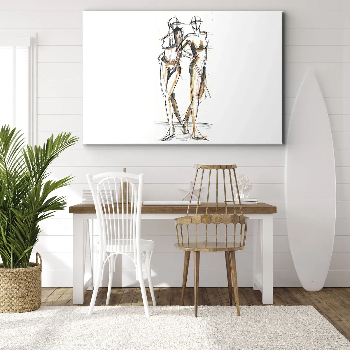 Impression sur toile - Image sur toile - Croquis artistique de deux silhouettes sur fond blanc - 120x80cm - Étude de la grâce - Décoration murale moderne pour le salon et la chambre ARTTOR