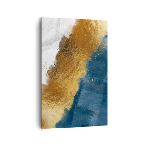 Impression sur toile - Image sur toile - Une composition abstraite dans des tons d'or, de bleu et de blanc. - 80x120cm - Les couleurs de l’été - Décoration murale moderne pour le salon et la chambre ARTTOR