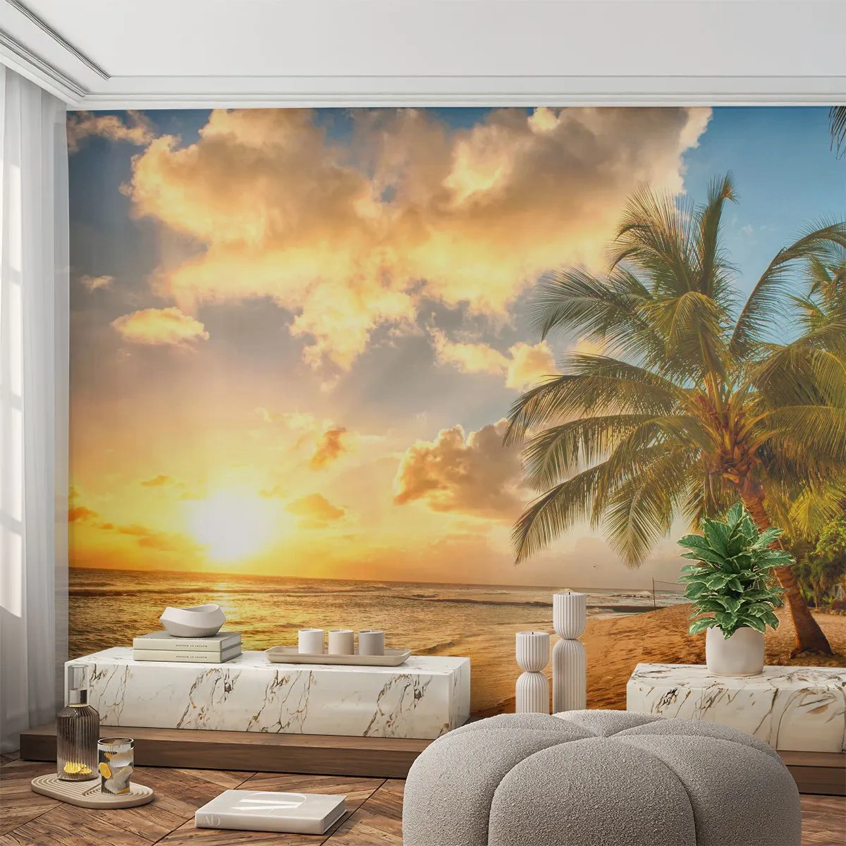 Papier Peint Autocollant Deluxe Sticker - Été éternel, toujours des vacances - Paysage, Plage, Cocotier - 250x175 cm