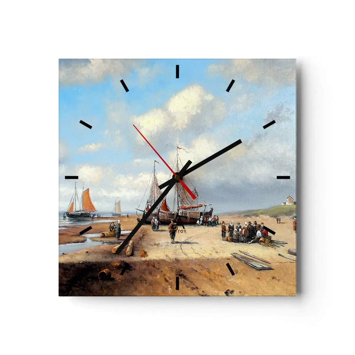 Horloge murale - Pendule murale - Bateaux de pêche sur la plage avec des figures humaines - 30x30cm - Après une capture réussie - Décoration murale moderne pour le salon et la chambre ARTTOR