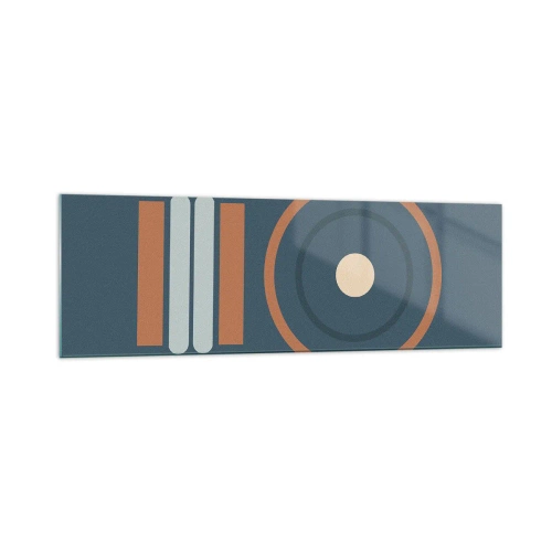 Impression sur verre - Image sur verre - Une composition géométrique avec des cercles et des rectangles aux couleurs sobres. - 160x50cm - Essence des choses - Décoration murale moderne pour le salon et la chambre ARTTOR