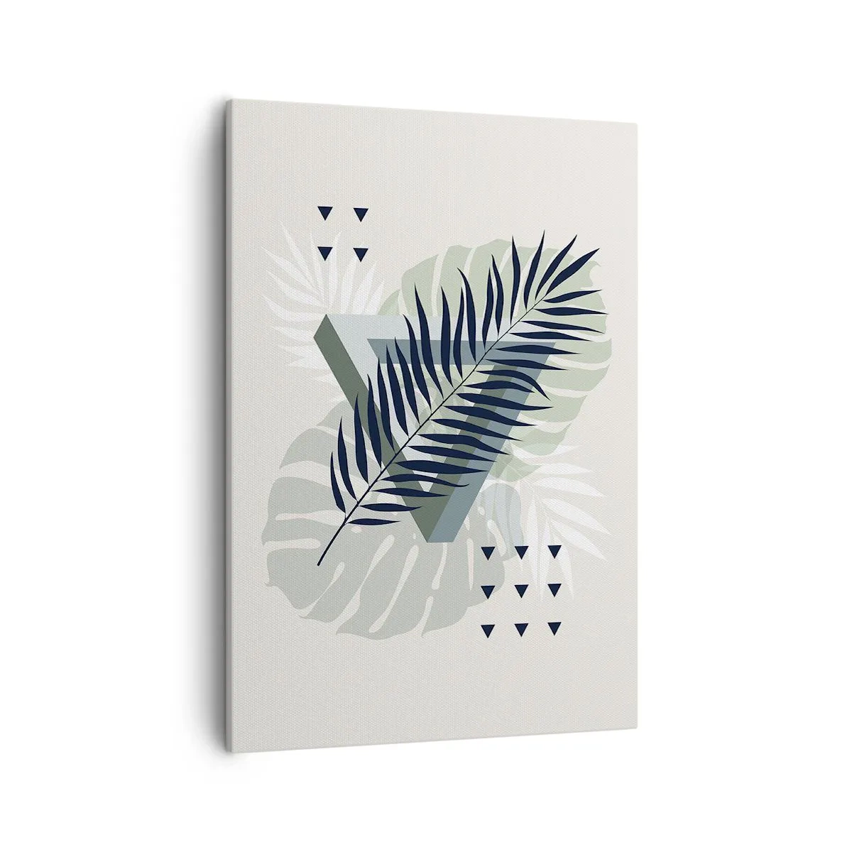 Impression sur toile - Image sur toile - Composition géométrique avec des feuilles tropicales dans des tons verts - 50x70cm - Nature et géométrie - deux odres? - Décoration murale moderne pour le salon et la chambre ARTTOR