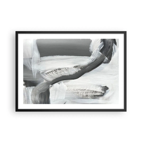 Affiche dans un cadre noir - Poster - Abstraction grise et blanche avec des lignes dynamiques - 70x50cm - Un geste décisif - Décoration murale moderne pour le salon et la chambre ARTTOR