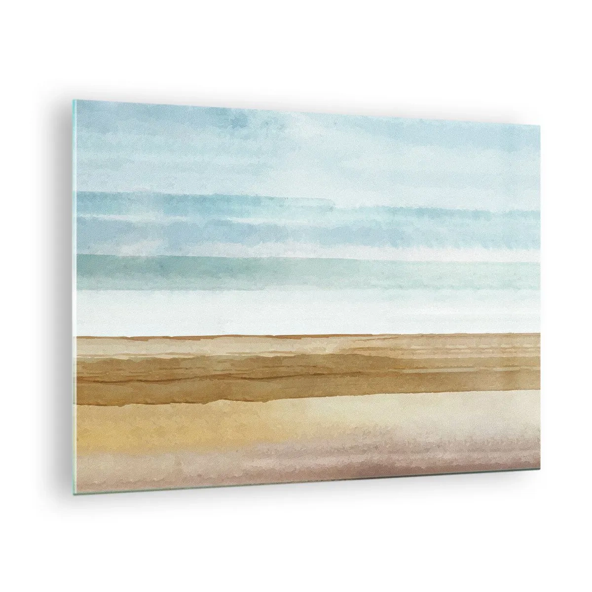 Impression sur verre - Image sur verre - Une plage minimaliste dans un style aquarelle pastel - 70x50cm - Réconfort - Décoration murale moderne pour le salon et la chambre ARTTOR