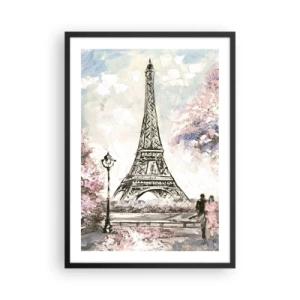 Affiche dans un cadre noir - Poster - La Tour Eiffel avec un paysage romantique aux couleurs pastel - 50x70cm - Balade d'avril à Paris - Décoration murale moderne pour le salon et la chambre ARTTOR