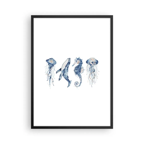 Affiche dans un cadre noir - Poster - Animaux marins à l'aquarelle - 50x70cm - Merveilles de la mer - Décoration murale moderne pour le salon et la chambre ARTTOR