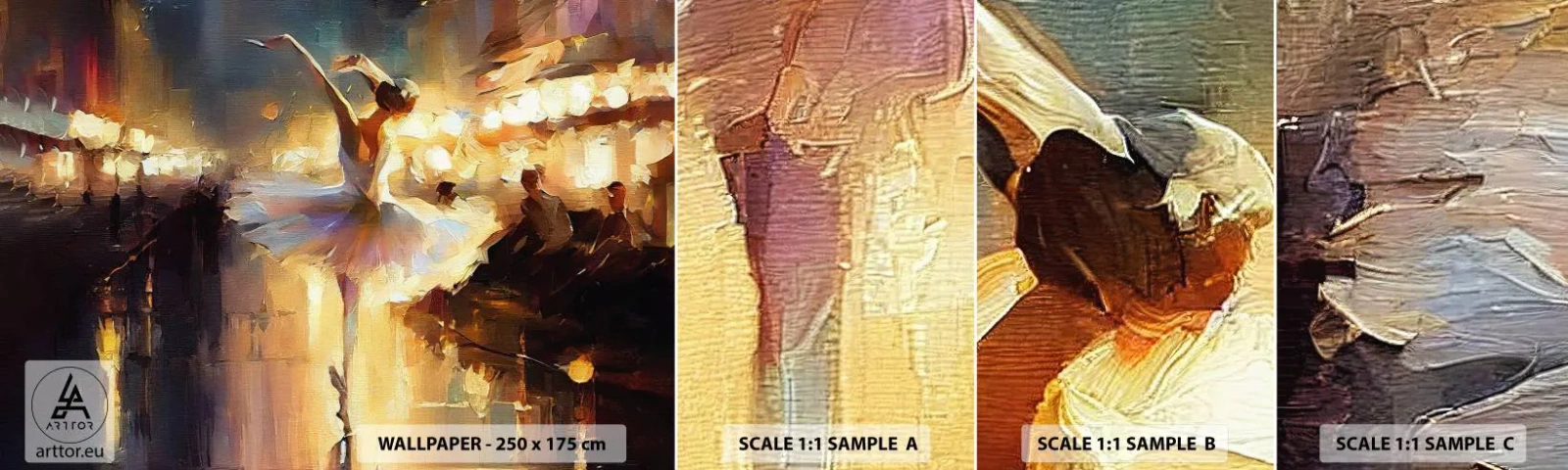 Échantillon de Papier Peint Autocollant Deluxe Sticker - Miracle dans la rue - Ballerine, Danse, Couleur à l'huile - 100x30 cm