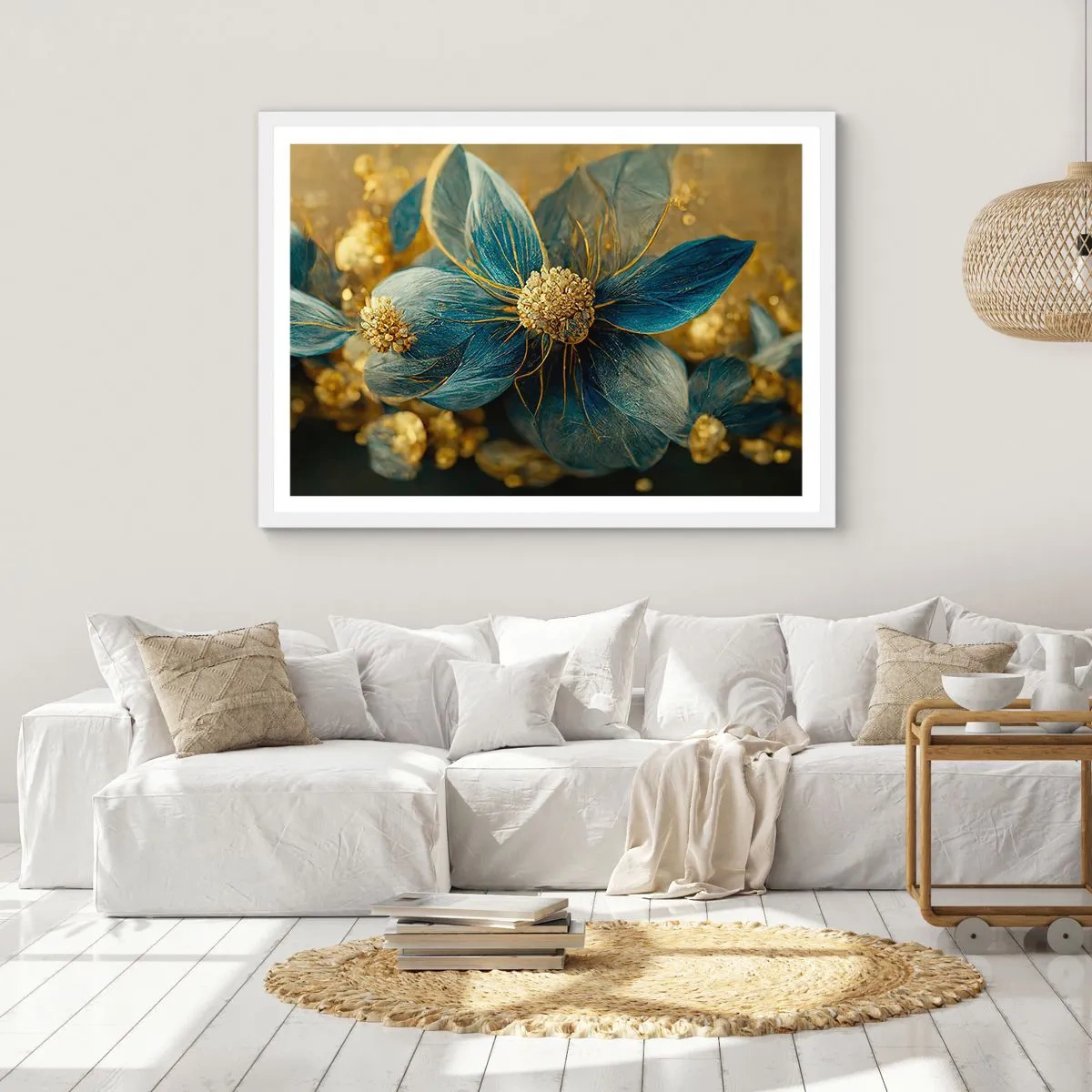 Affiche dans un cadre blanc - Poster - Fleurir avec de l'or - 91x61 cm