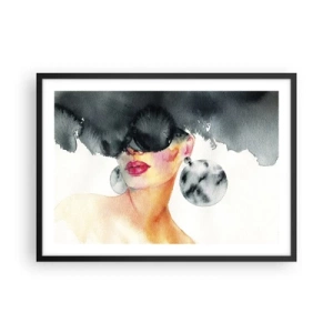 Affiche dans un cadre noir - Poster - Une femme portant des lunettes élégantes et de grandes boucles d'oreilles - 70x50cm - Secret de l'élégance - Décoration murale moderne pour le salon et la chambre ARTTOR