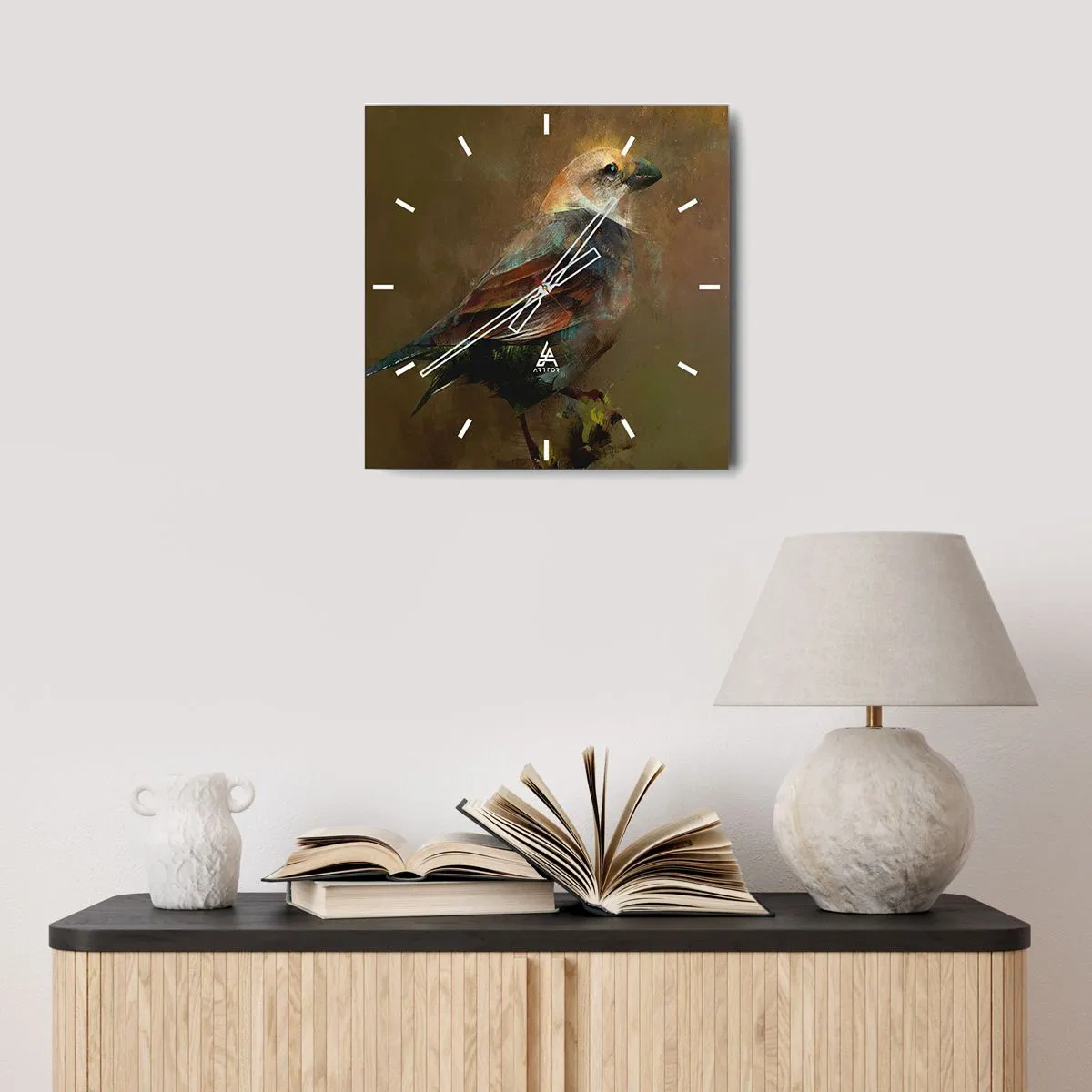 Horloge murale - Pendule murale - Une interprétation artistique d'un moineau sur fond marron - 30x30cm - Un moineau, un petit oiseau - Décoration murale moderne pour le salon et la chambre ARTTOR