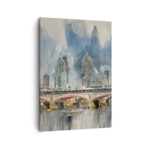 Impression sur toile - Image sur toile - Vue à l'aquarelle du pont et des toits de la ville - 50x70cm - Londres dans toute sa splendeur - Décoration murale moderne pour le salon et la chambre ARTTOR