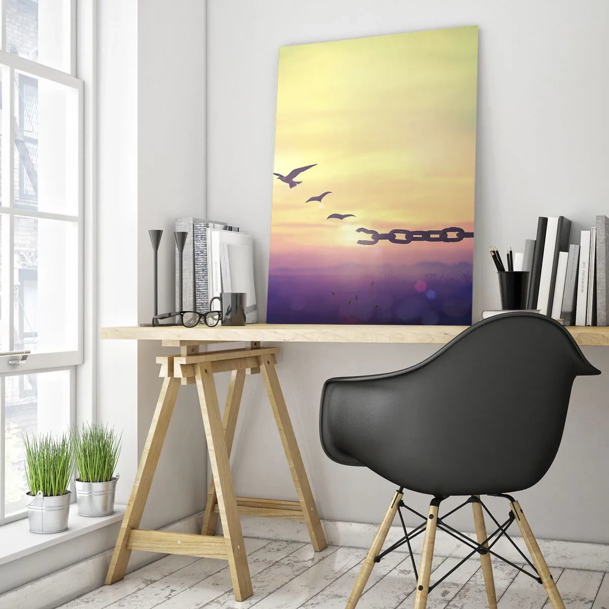 Impression sur verre - Image sur verre - Symbole de liberté avec des oiseaux et une chaîne brisée - 70x100cm - La victoire de la liberté - Décoration murale moderne pour le salon et la chambre ARTTOR