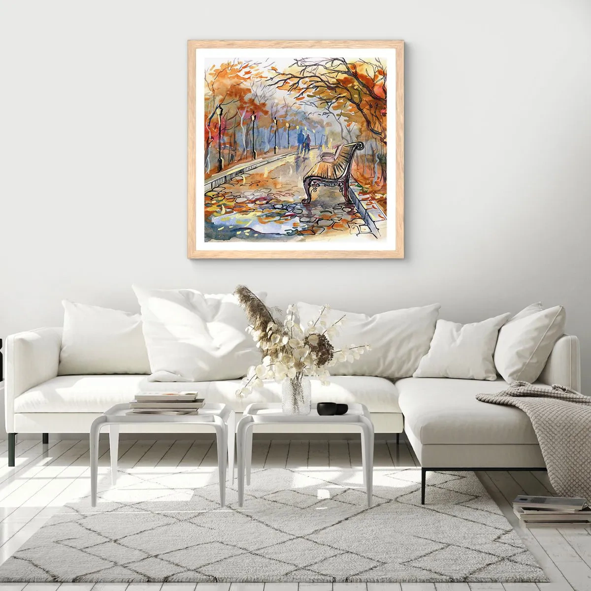 Affiche dans un chêne clair - Poster - Errer ensemble à l'automne - 60x60 cm
