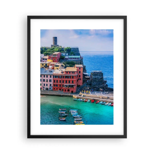 Affiche dans un cadre noir - Poster - Petite ville magique de méditerranée - 40x50 cm