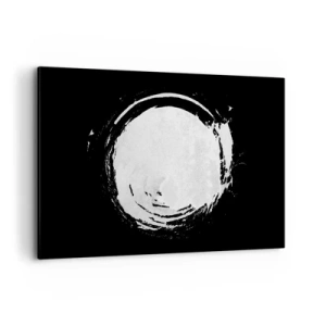 Impression sur toile - Image sur toile - Un cercle blanc sur fond noir dans un style minimaliste. - 120x80cm - Belle sortie - Décoration murale moderne pour le salon et la chambre ARTTOR