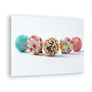 Impression sur verre - Image sur verre - Truffes de dessert colorées avec des paillettes décoratives - 70x50cm - La vie peut être douce - Décoration murale moderne pour le salon et la chambre ARTTOR