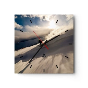 Horloge murale - Pendule murale - Un skieur sur une piste entourée de montagnes et de neige - 30x30cm - Défi montagne accepté - Décoration murale moderne pour le salon et la chambre ARTTOR