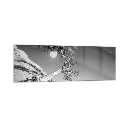 Impression sur verre - Image sur verre - Arbre noir et blanc sur une falaise avec la lune en arrière-plan - 160x50cm - Un combattant vainqueur - Décoration murale moderne pour le salon et la chambre ARTTOR