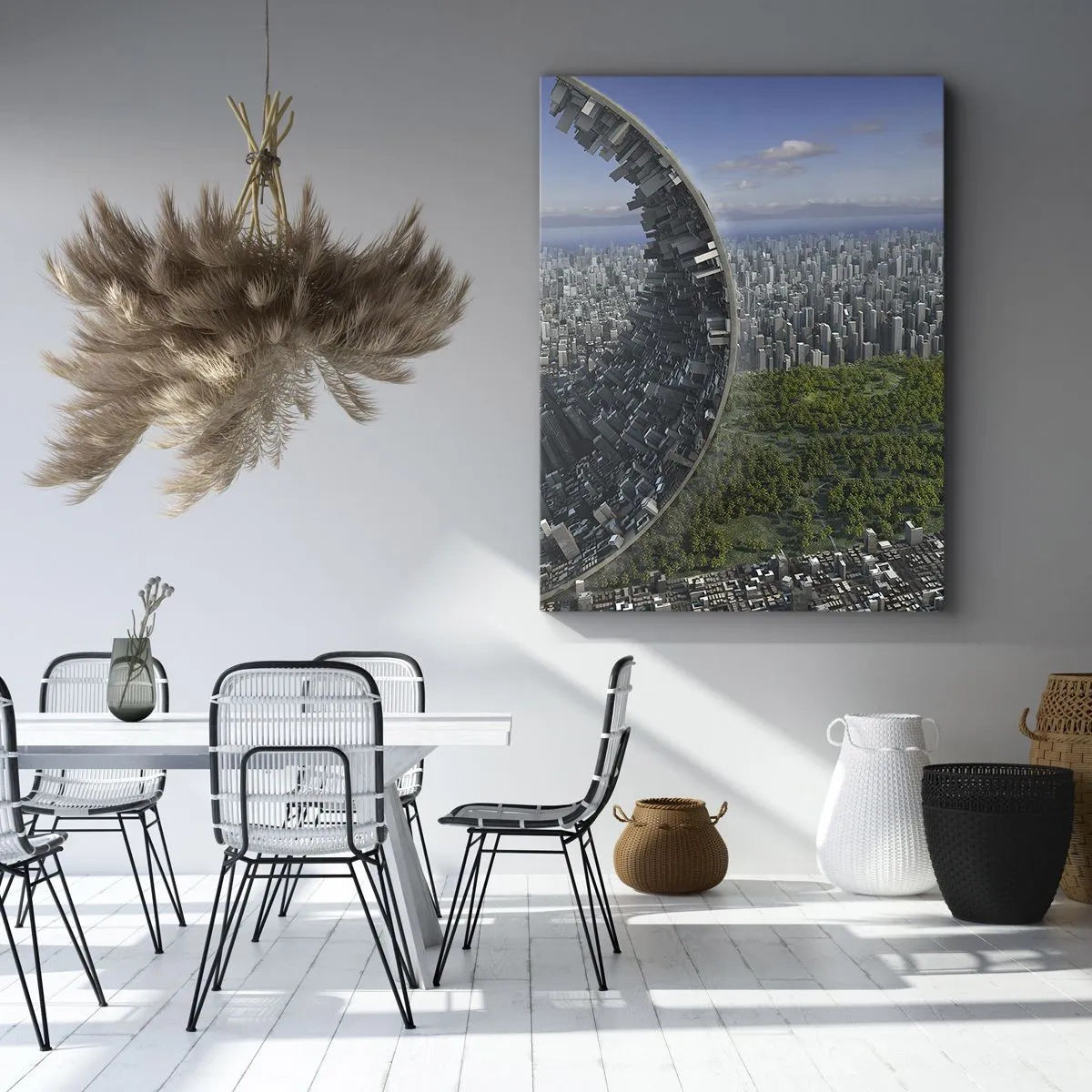 Impression sur toile - Image sur toile - Une ville dynamique avec une touche surréaliste - 70x100cm - La nature est éternelle - Décoration murale moderne pour le salon et la chambre ARTTOR