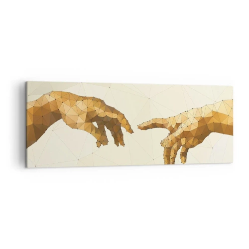 Impression sur toile - Image sur toile - Mains géométriques tendues l'une vers l'autre sur un fond clair - 140x50cm - Géométrie divine - Décoration murale moderne pour le salon et la chambre ARTTOR