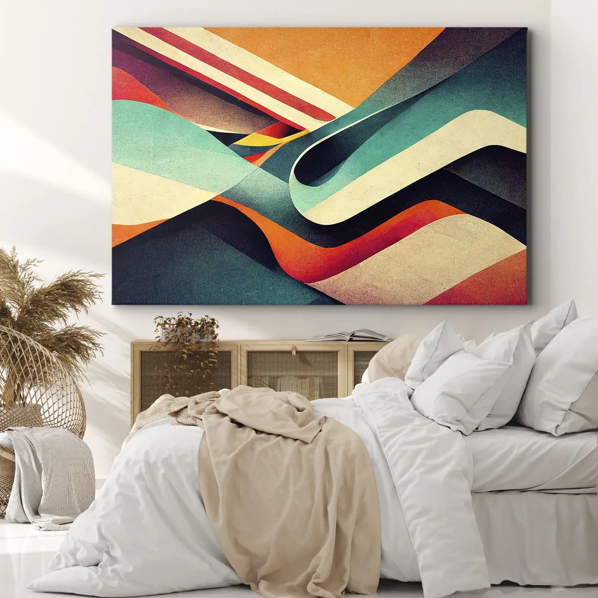 Impression sur toile - Image sur toile - Vagues abstraites colorées dans une composition dynamique - 70x50cm - Composition intense - Décoration murale moderne pour le salon et la chambre ARTTOR