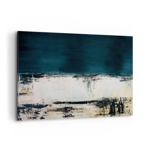 Impression sur toile - Image sur toile - Composition horizontale abstraite dans les tons bleu marine et blanc - 100x70cm - Composition horizontale - Décoration murale moderne pour le salon et la chambre ARTTOR