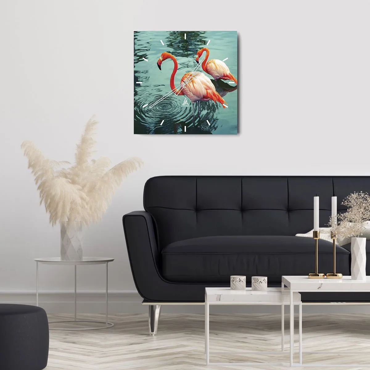 Horloge murale - Pendule murale - Deux flamants roses dans l'eau calme reflétant leur environnement - 30x30cm - Nous sommes à la mode maintenant - Décoration murale moderne pour le salon et la chambre ARTTOR