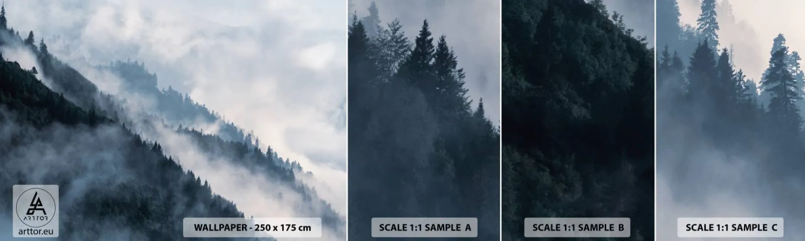 Échantillon de Papier Peint Autocollant Deluxe Sticker - Mysticisme des montagnes - Paysage, Montagnes, Forêt - 100x30 cm