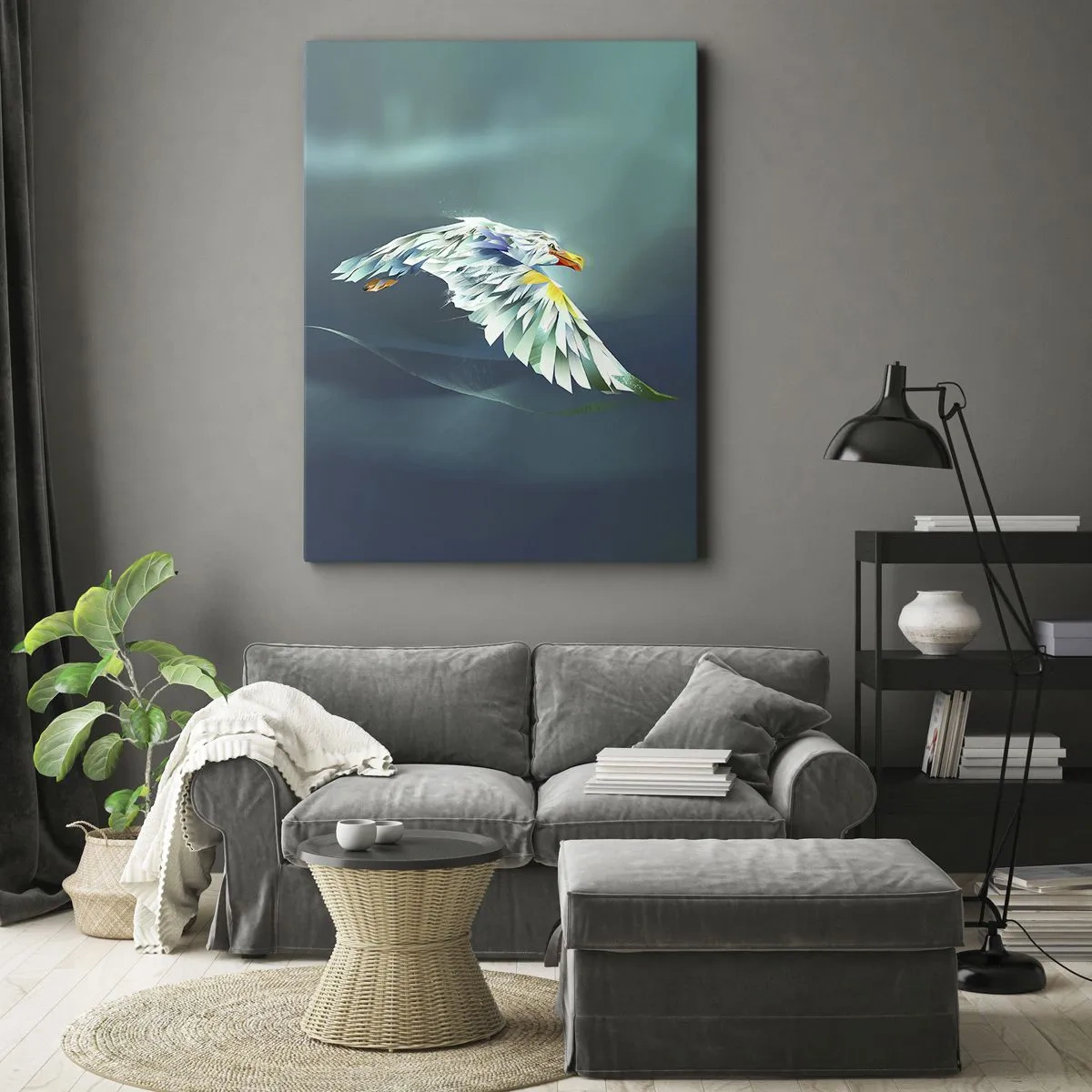 Impression sur toile - Image sur toile - Aigle abstrait en vol contre un ciel turquoise - 50x70cm - Aigle, puissance de tes vols - Décoration murale moderne pour le salon et la chambre ARTTOR