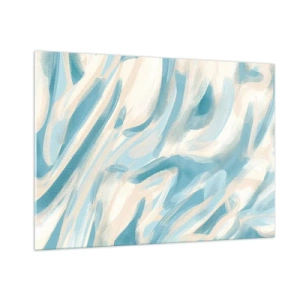 Impression sur verre - Image sur verre - Coups de pinceau abstraits aux couleurs bleues et crème. - 100x70cm - Brise printanière - Décoration murale moderne pour le salon et la chambre ARTTOR