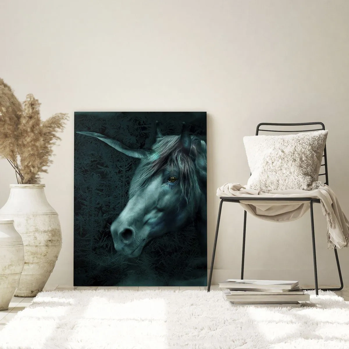 Impression sur verre - Image sur verre - Une licorne magique dans une forêt mystérieuse et sombre aux couleurs fantastiques. - 70x100cm - Dans une forêt de conte de fées - Décoration murale moderne pour le salon et la chambre ARTTOR