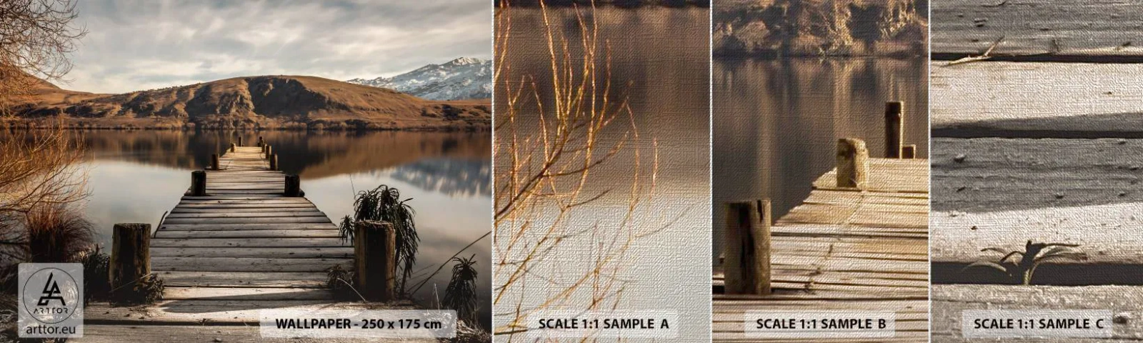 Échantillon de Papier Peint Premium Canvas - Paysage silencieux - Paysage, Pont, Lac - 100x30 cm