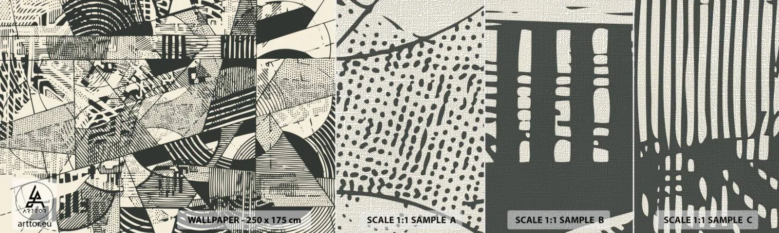Échantillon de Papier Peint Premium Canvas - Dynamique du modernisme - Abstraction, Ancien, Graphique - 100x30 cm