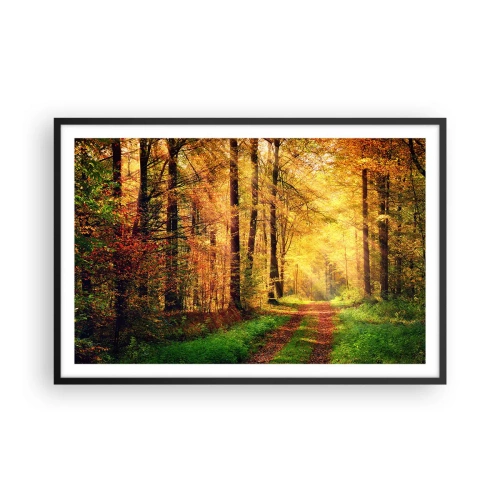 Affiche dans un cadre noir - Poster - Silence d'or en forêt - 91x61 cm