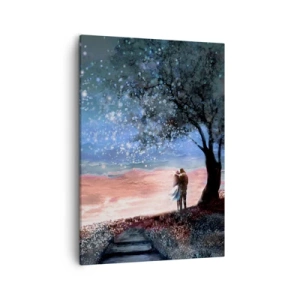 Impression sur toile - Image sur toile - Scène de couple romantique sous la pleine lune - 50x70cm - Spectacle étoilé - Décoration murale moderne pour le salon et la chambre ARTTOR