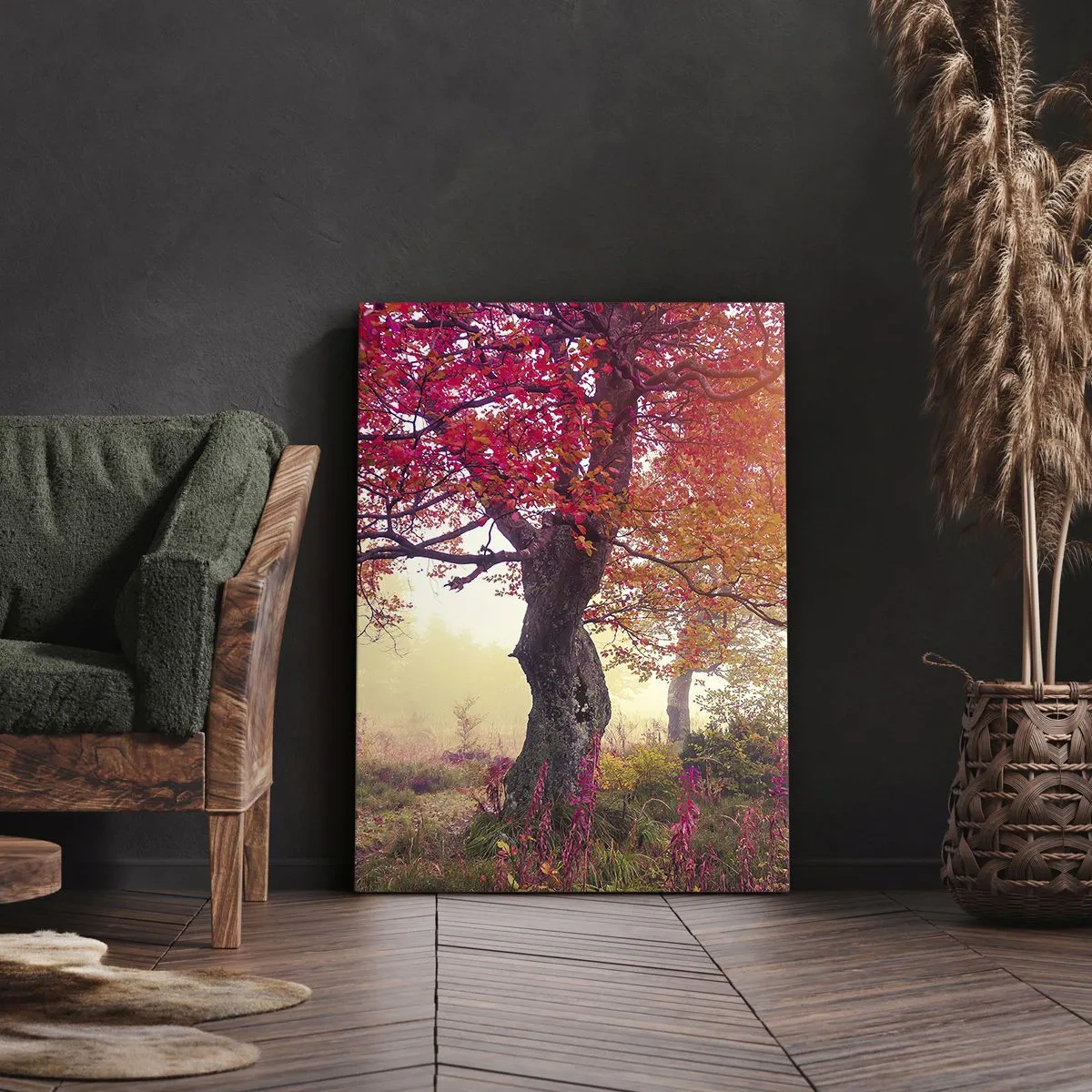 Impression sur toile - Image sur toile - Paysage d'automne avec des arbres aux couleurs intenses - 50x70cm - Frénésie de floraison - Décoration murale moderne pour le salon et la chambre ARTTOR