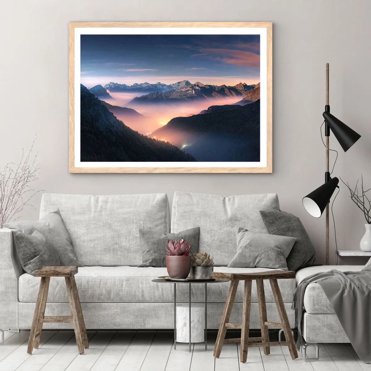 Affiche dans un chêne clair - Poster - Lumière dans les vallées - 91x61 cm