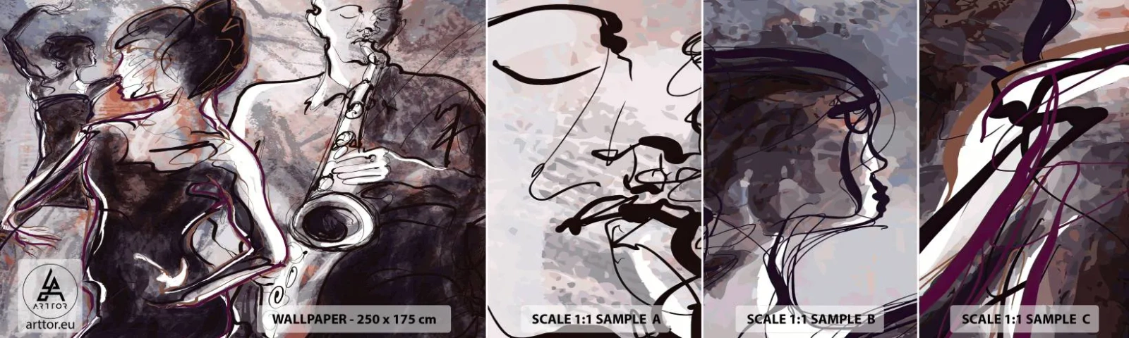 Échantillon de Papier Peint Autocollant Deluxe Sticker - Ne faire qu'un avec la musique - Musique, le jazz, Danse - 100x30 cm