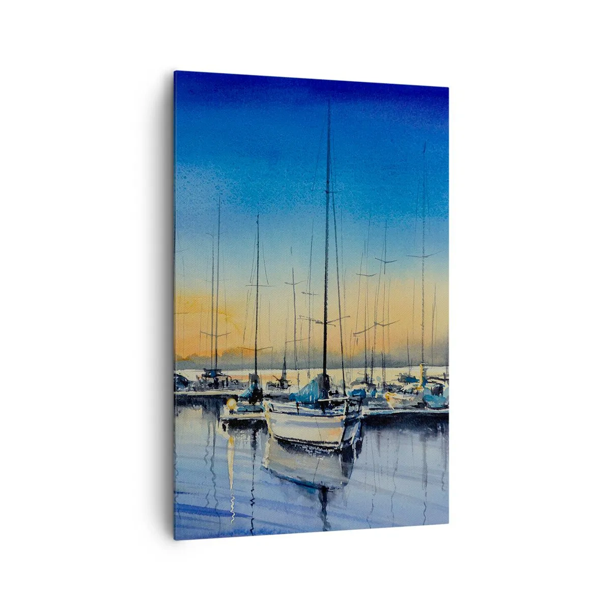 Impression sur toile - Image sur toile - Port de plaisance au coucher du soleil avec reflets sur l'eau - 80x120cm - Fin d'une belle journée - Décoration murale moderne pour le salon et la chambre ARTTOR