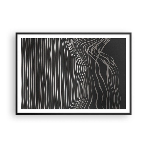 Affiche dans un cadre noir - Poster - Lignes blanches sur fond gris foncé dans un arrangement abstrait - 100x70cm - Rythme et accent - Décoration murale moderne pour le salon et la chambre ARTTOR