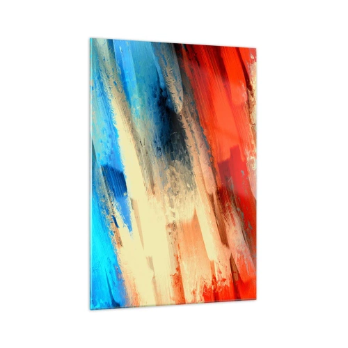 Impression sur verre - Image sur verre - Coup de pinceau abstrait dans les tons bleu et orange - 70x100cm - Une cascade de couleurs - Décoration murale moderne pour le salon et la chambre ARTTOR